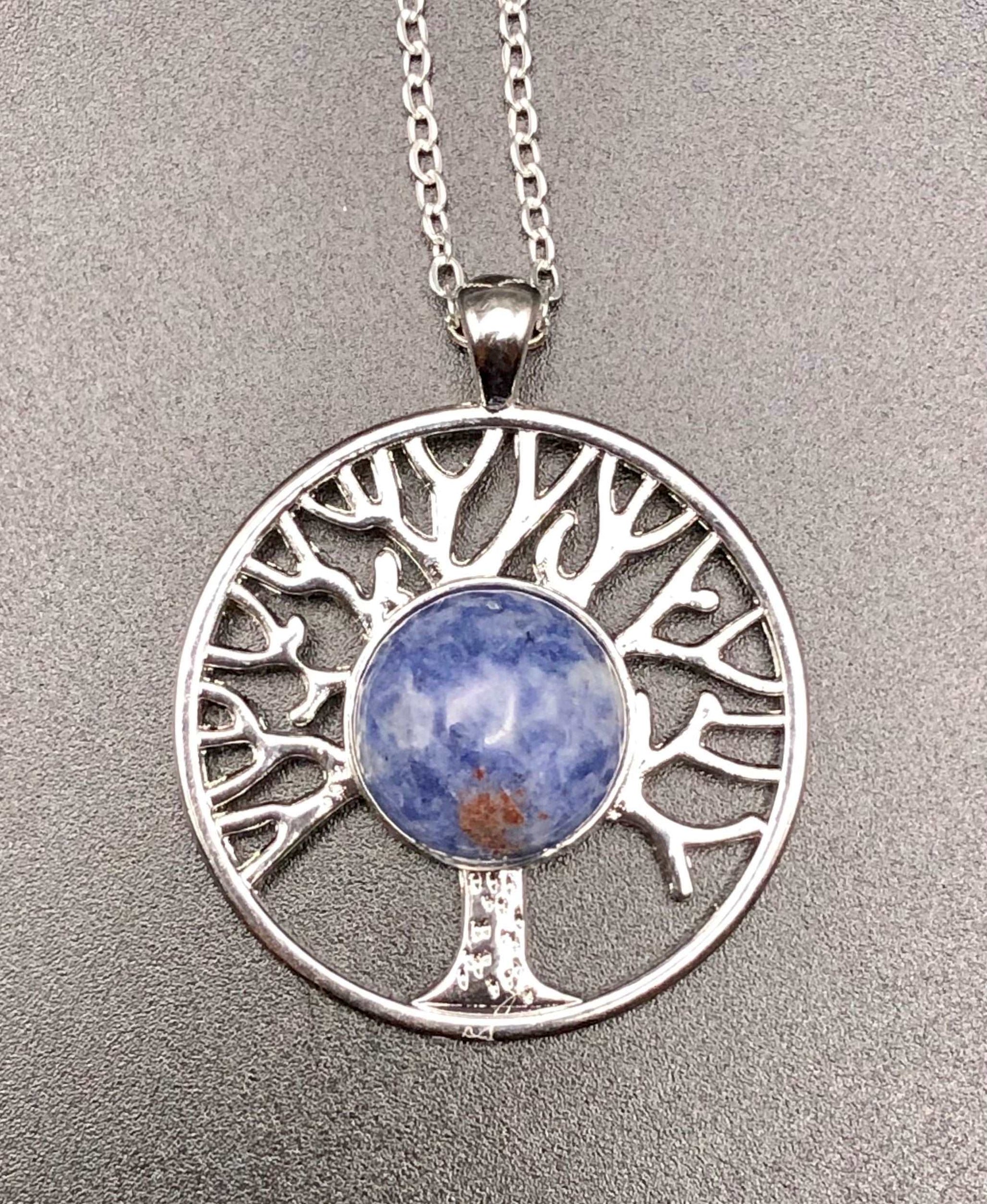 Blue Spot Jasper x Tree of Life x Silver Pendant Necklace-Pendant-DopeAlchemy-DopeAlchemy.com