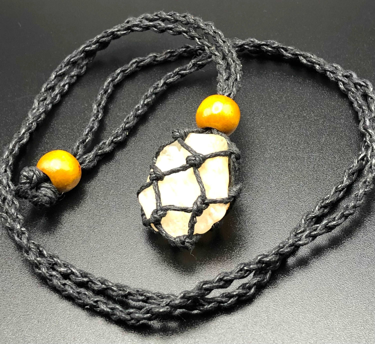 Citrine Tumbled Stone Necklace-Necklace-DopeAlchemy-Black-DopeAlchemy.com
