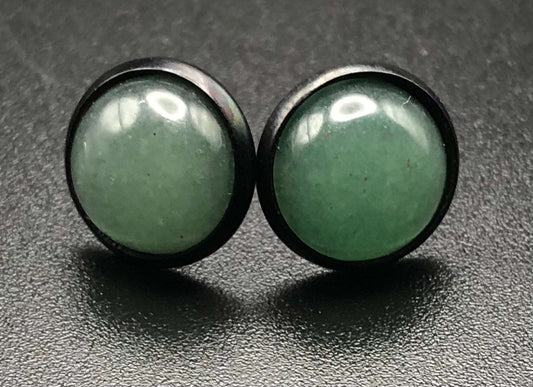 Green Aventurine Stud Earrings-Earrings-DopeAlchemy-Black-DopeAlchemy.com