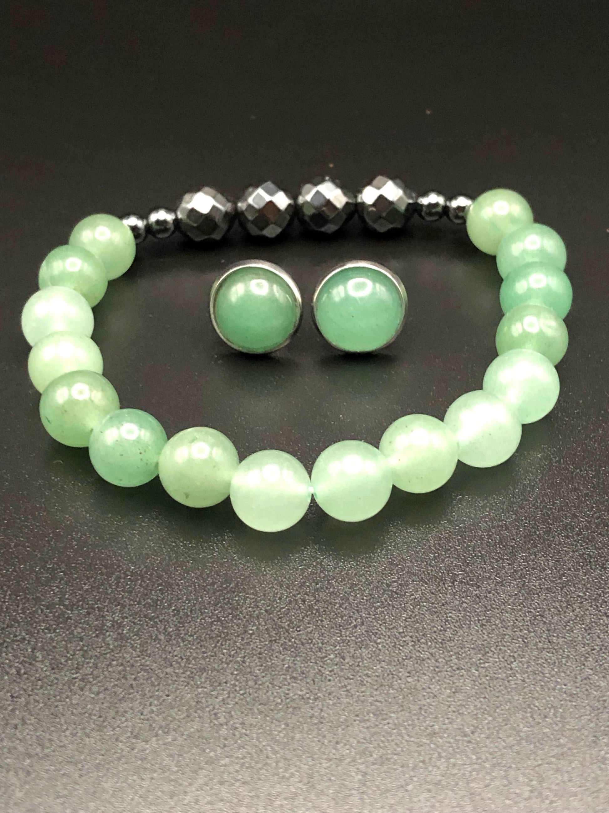 Green Aventurine x Hematite Bracelet & Earring set-Jewelry Sets-DopeAlchemy-DopeAlchemy.com