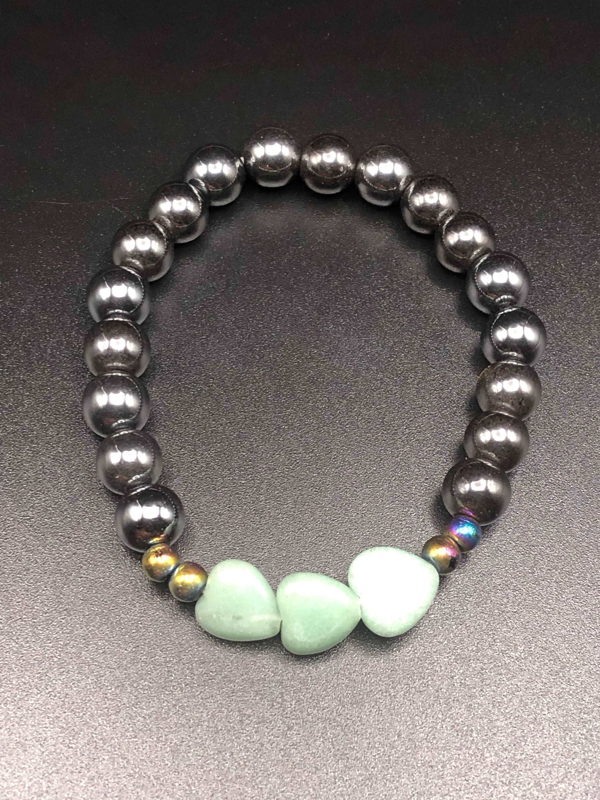 Green Aventurine x (Rainbow) Hematite Heart Shaped Bracelet-Bracelets-DopeAlchemy-DopeAlchemy.com