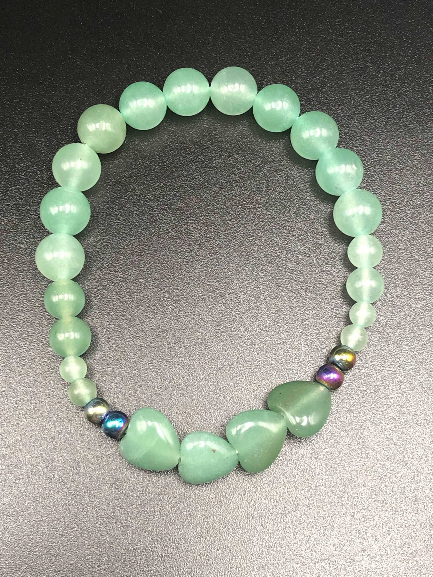 Green Aventurine x Rainbow Hematite Heart Shaped Bracelet-Bracelets-DopeAlchemy-DopeAlchemy.com