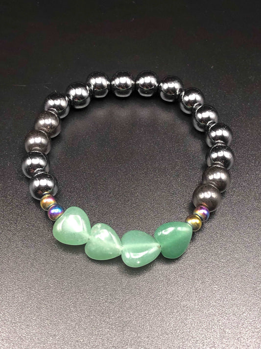 Green Aventurine x (Rainbow) Hematite Heart Shaped bracelet-Bracelets-DopeAlchemy-DopeAlchemy.com