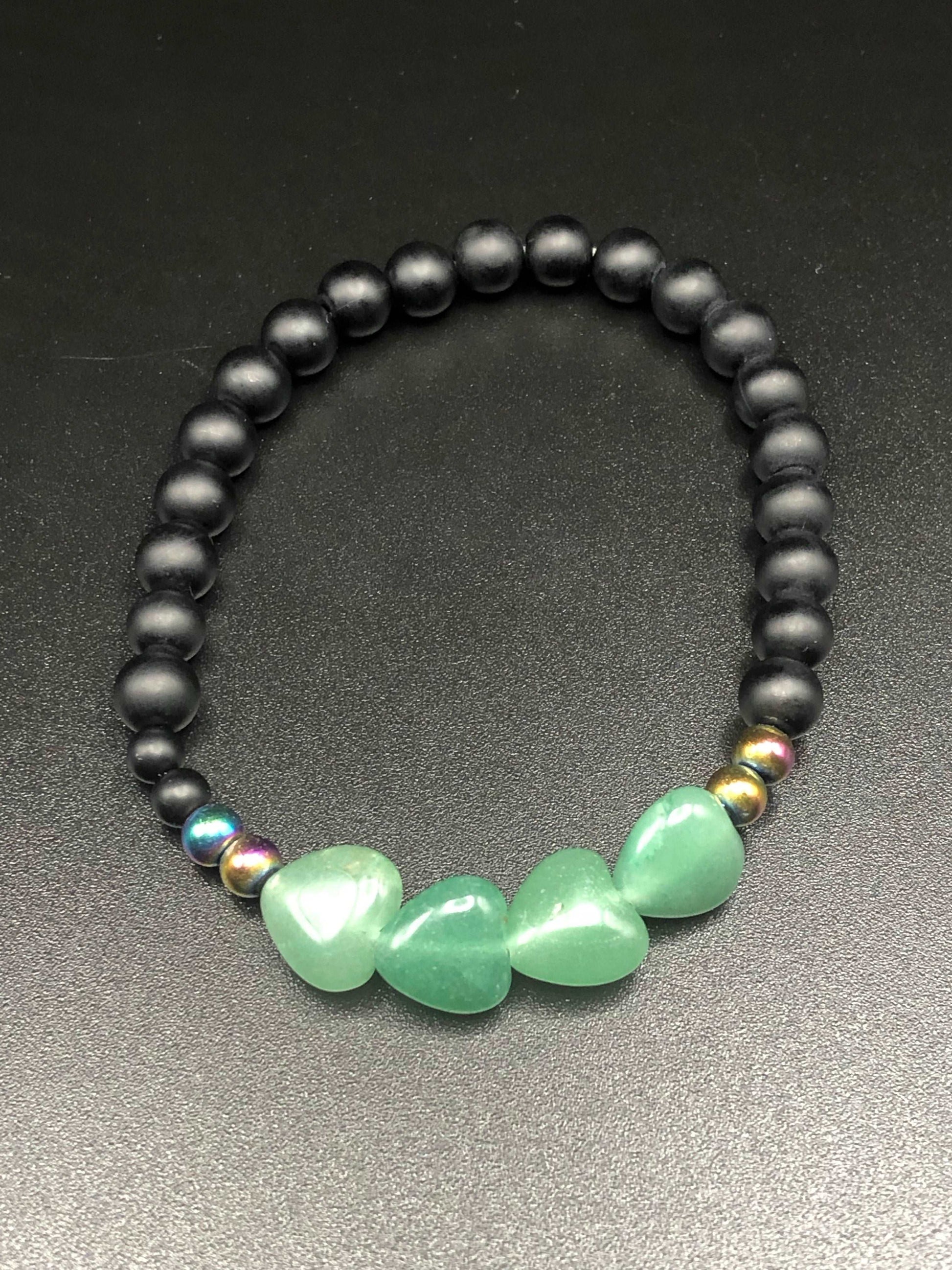 Green Aventurine x Rainbow Hematite x Onyx Heart Shaped bracelet-Bracelets-DopeAlchemy-DopeAlchemy.com
