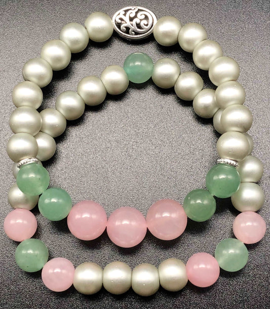 Green Aventurine x Rose Quartz x Pearl Bracelet set-Bracelet set-DopeAlchemy-DopeAlchemy.com