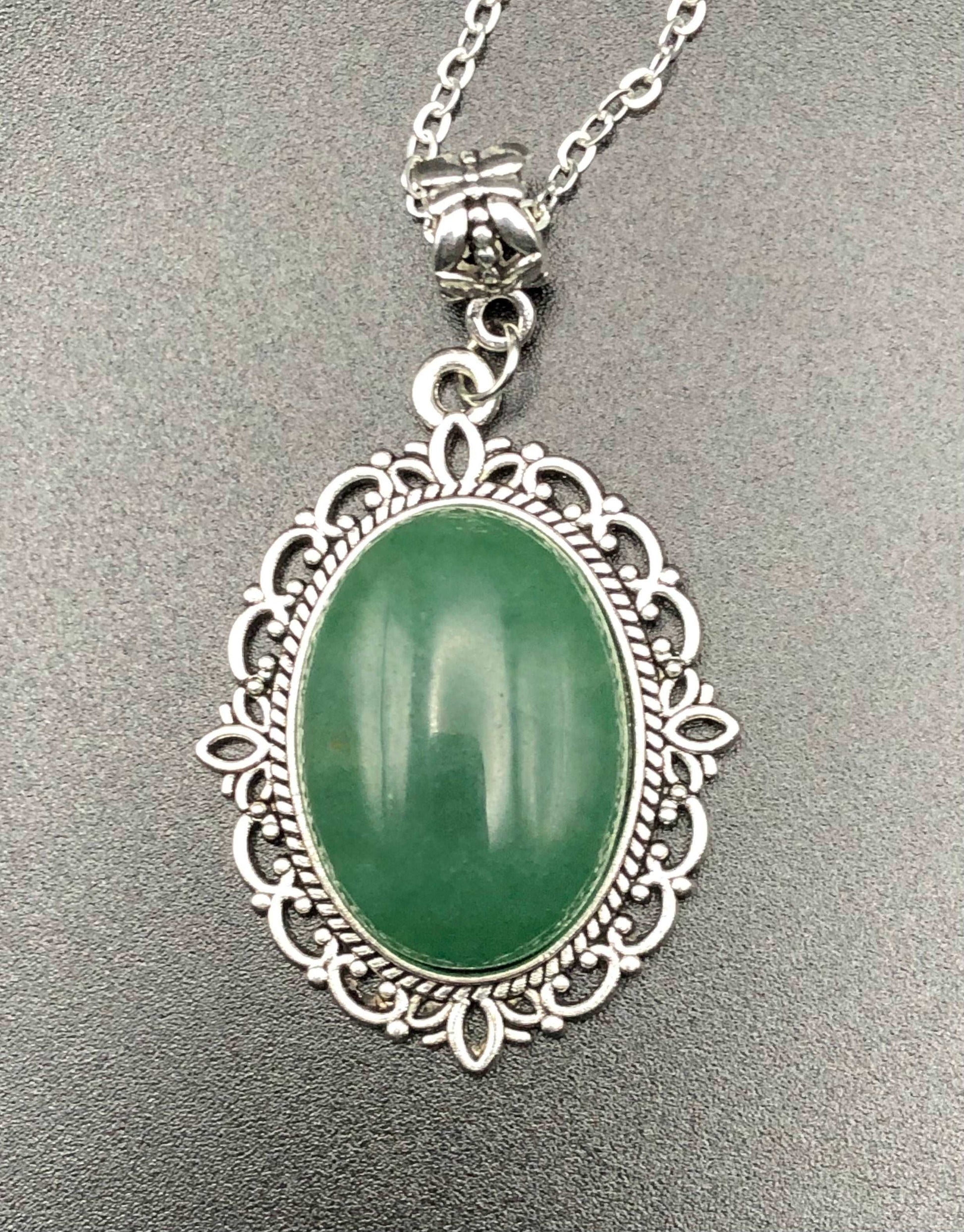 Green Aventurine x Silver Pendant Necklace-Pendant-DopeAlchemy-4-DopeAlchemy.com
