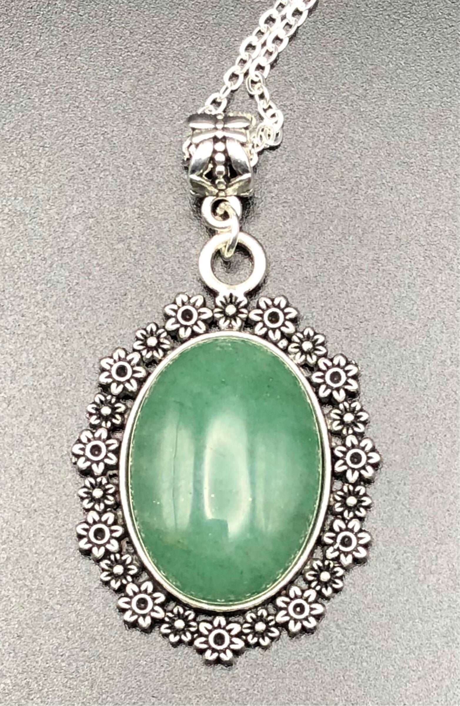 Green Aventurine x Silver Pendant Necklace-Pendant-DopeAlchemy-1-DopeAlchemy.com