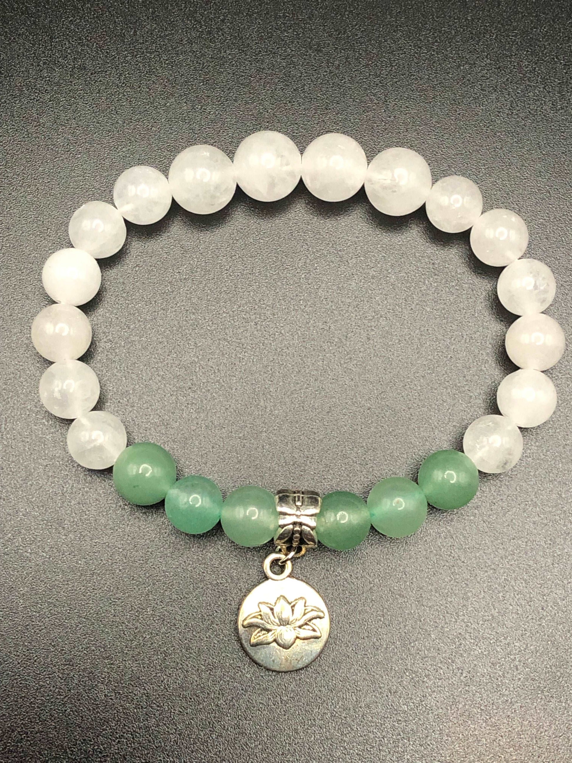 Green Aventurine x White Jade bracelet and stud earring set-Jewelry Sets-DopeAlchemy-DopeAlchemy.com