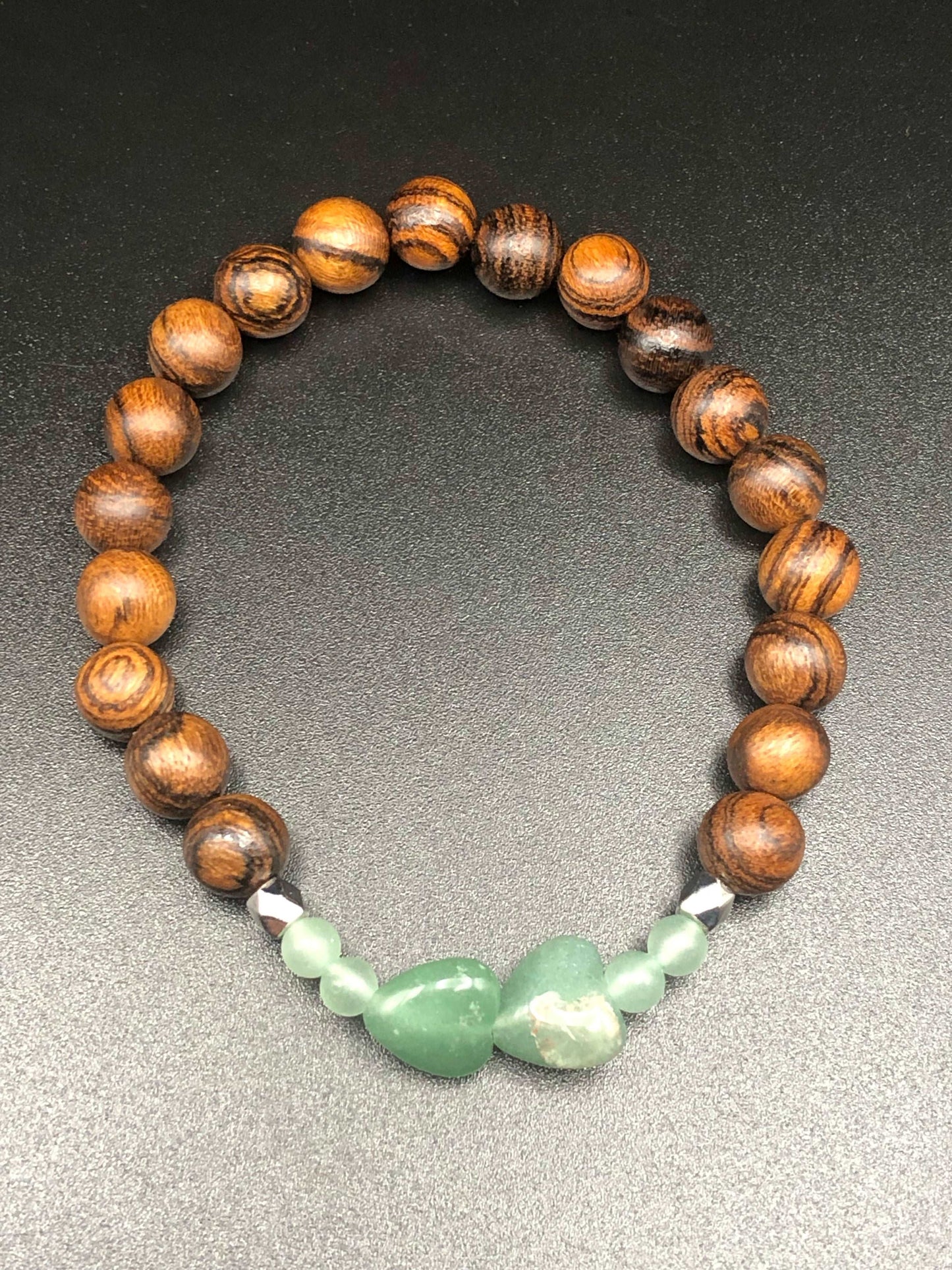 Green Aventurine x Wood Heart Shaped bracelet-Bracelets-DopeAlchemy-DopeAlchemy.com