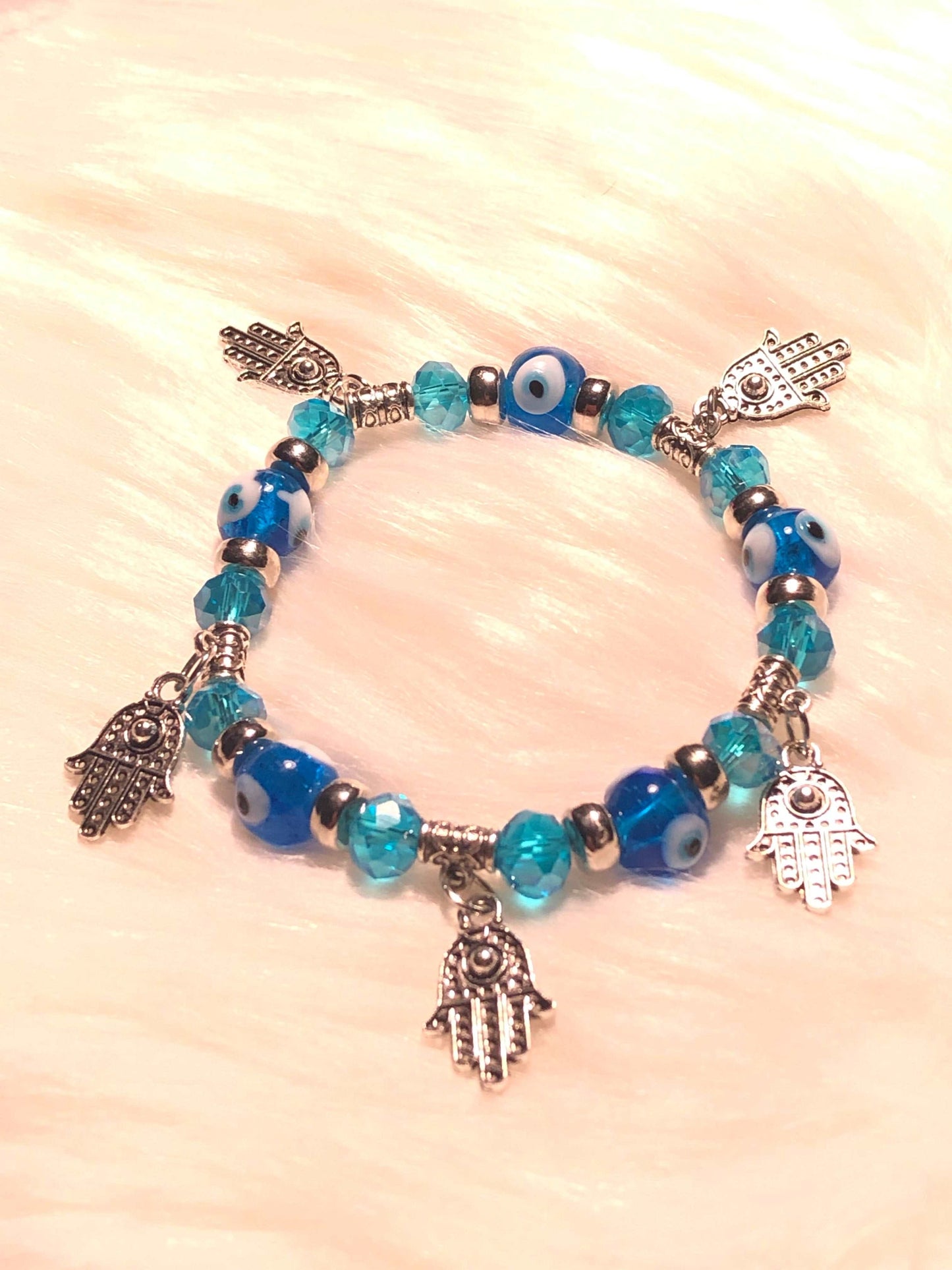 Hand of Fatima, Evil Eye Charm Bracelet-Bracelets-DopeAlchemy-Light Blue-DopeAlchemy.com