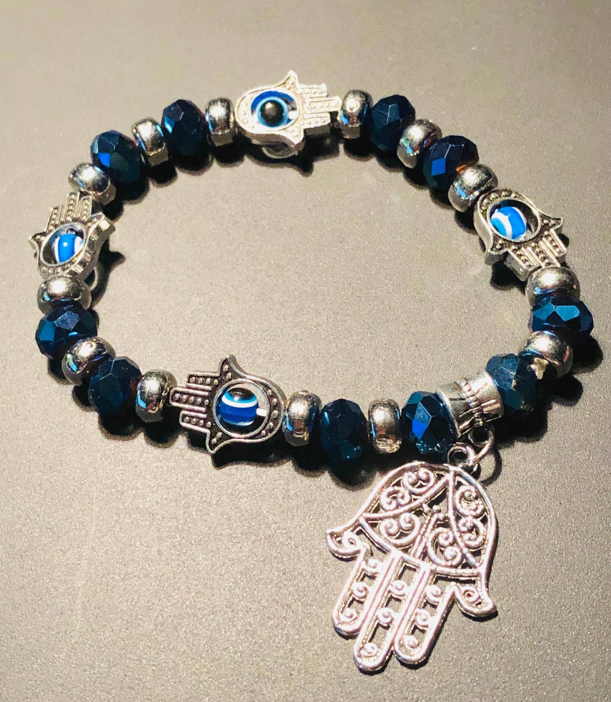 Hand of Fatima, “Hamsa”, Evil Eye Charm Bracelet-Bracelets-DopeAlchemy-Blue-DopeAlchemy.com