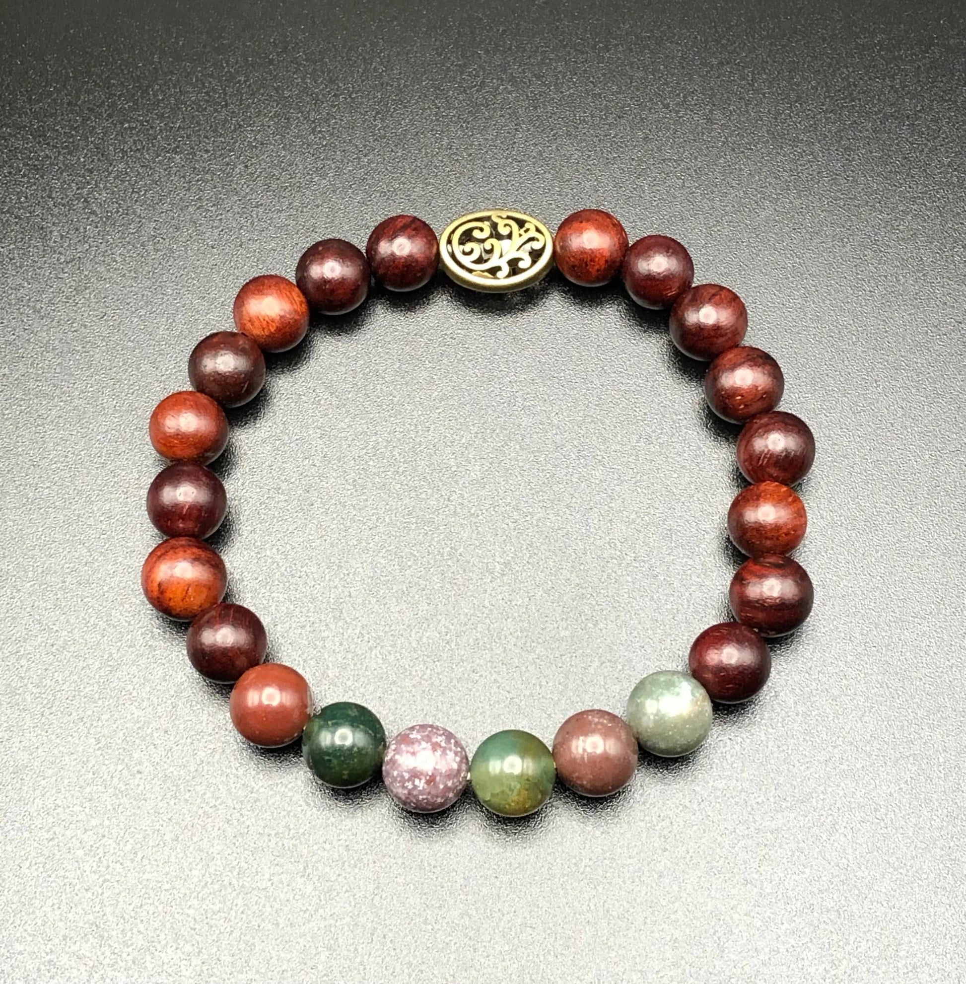 Indian Agate x Mahogany Wood Bracelet-Bracelet-DopeAlchemy-DopeAlchemy.com