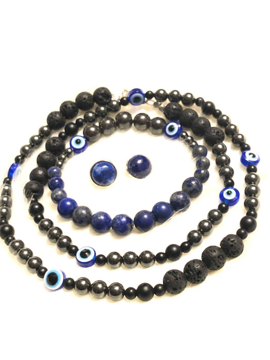 Lapis Lazuli x Hematite x Evil eye x Onyx set-Bracelet and necklace set-Dope alchemy-DopeAlchemy.com