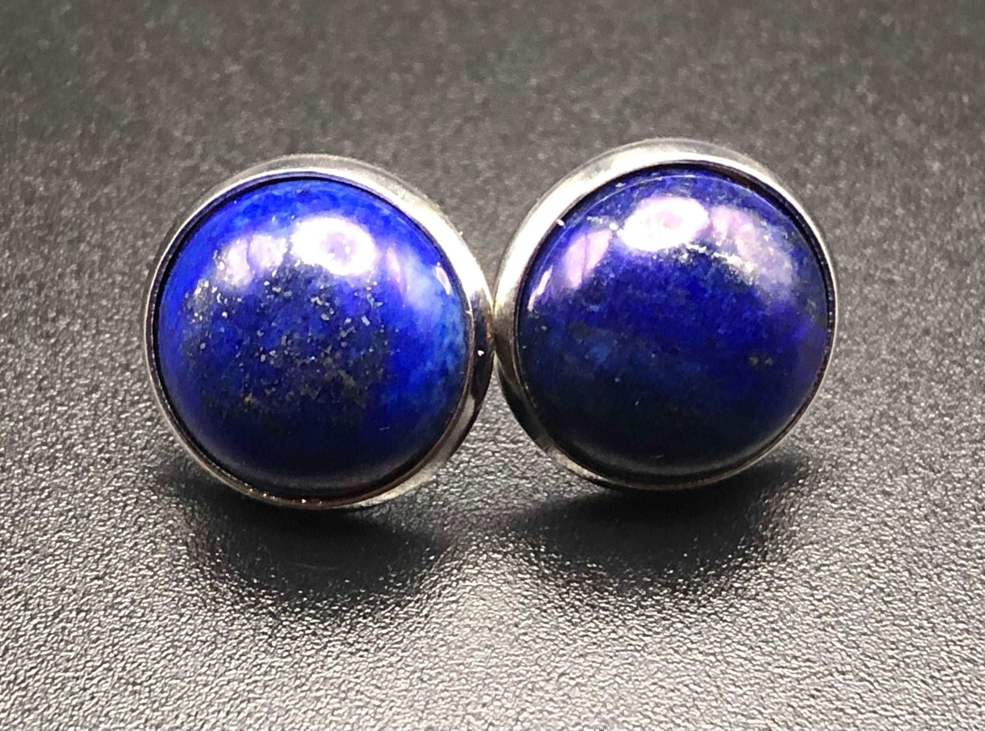 Lapis Lazuli x Silver stud earrings-Earrings-DopeAlchemy-12 mm-DopeAlchemy.com
