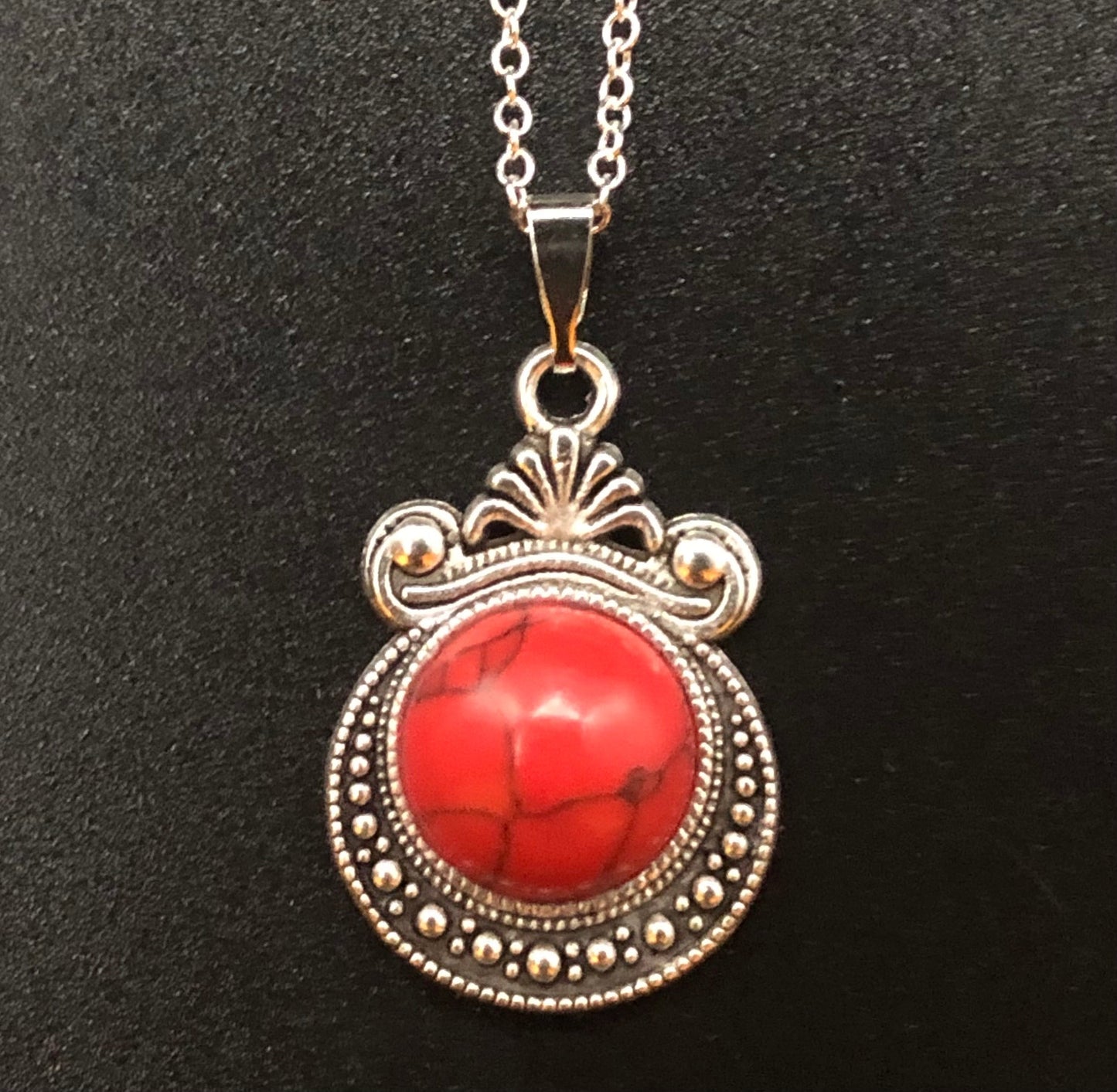 Red Turquoise x Silver Pendant Chain-Pendant-DopeAlchemy-DopeAlchemy.com