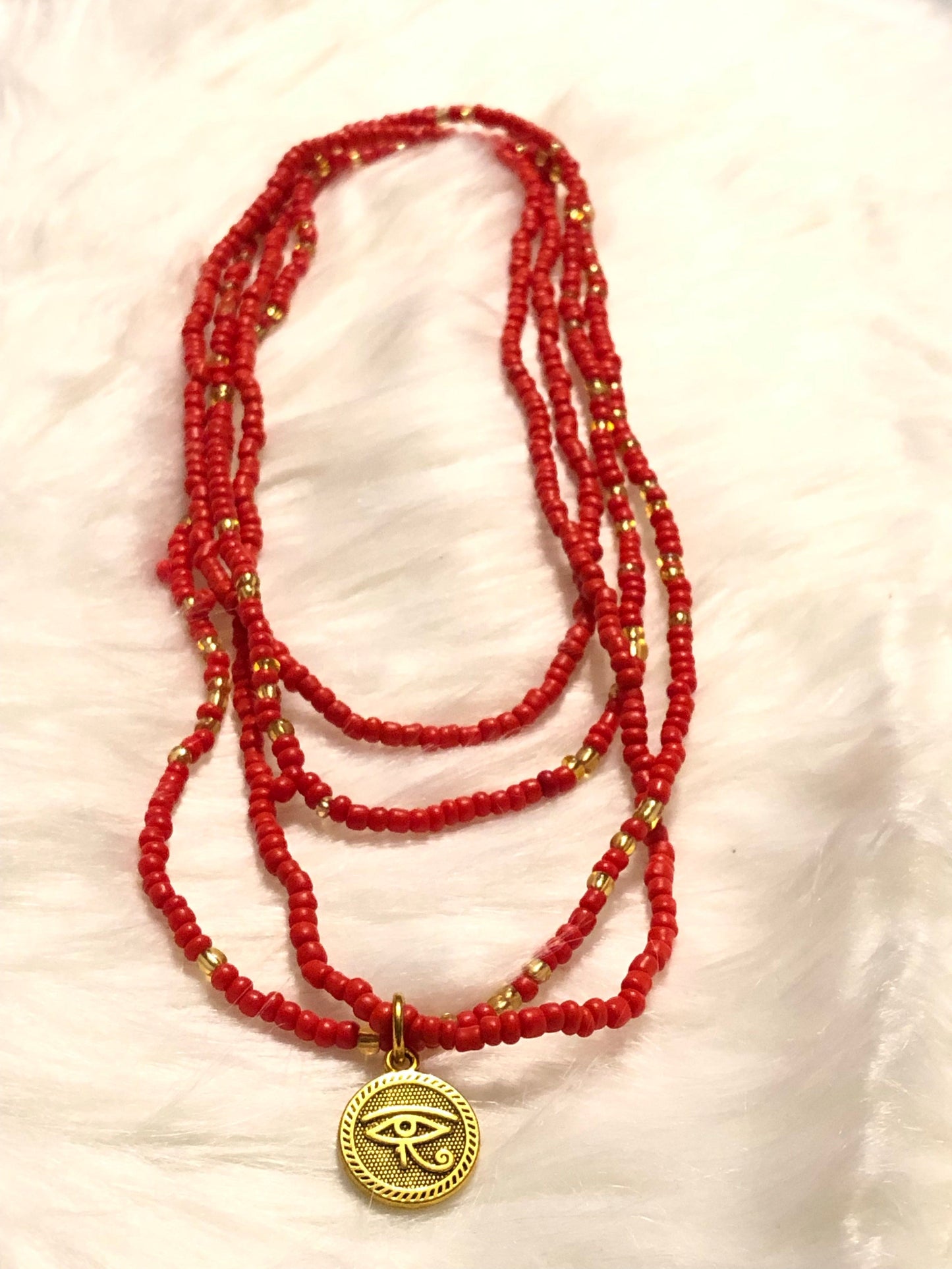 Red x Gold Eye of Horus charm waist beads-Body Jewelry-DopeAlchemy-DopeAlchemy.com