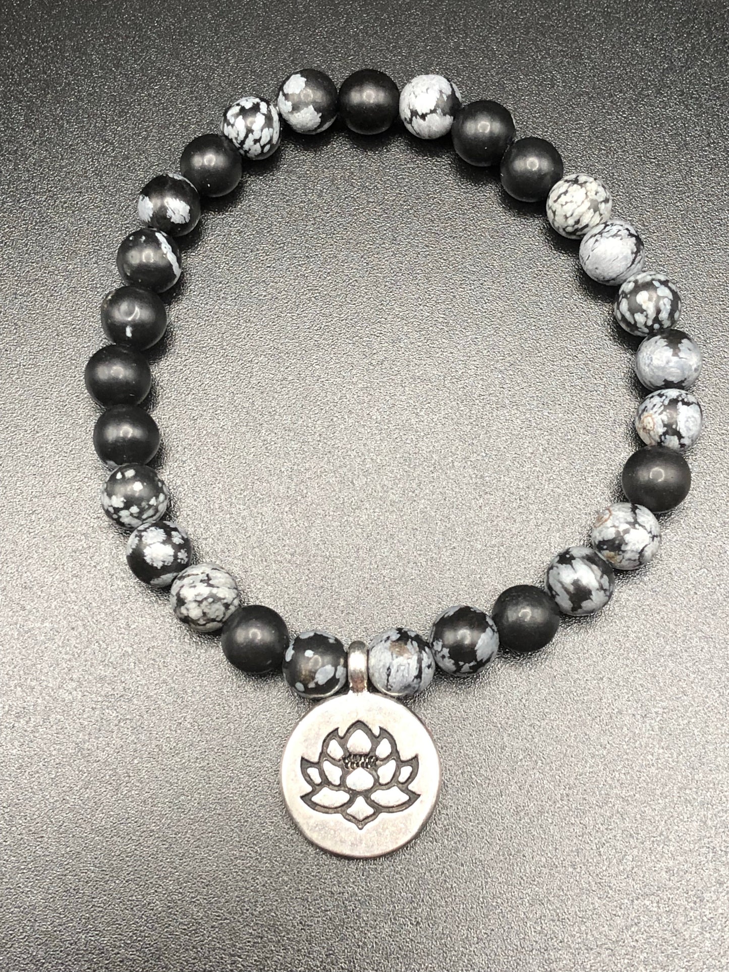 Snowflake Obsidian Lotus Charm bracelet-Bracelets-DopeAlchemy-DopeAlchemy.com