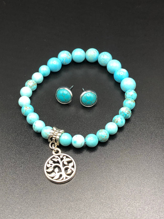 Turquoise x Tree of Life Charm Bracelet-Jewelry Sets-DopeAlchemy-DopeAlchemy.com