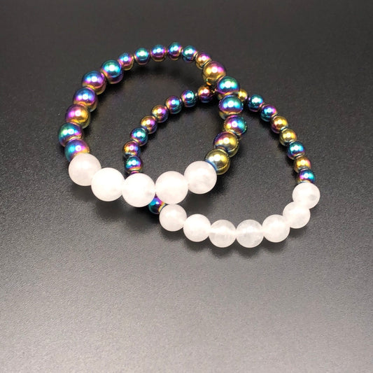 White Jade x Rainbow Hematite Bracelet set-Bracelet set-DopeAlchemy-DopeAlchemy.com