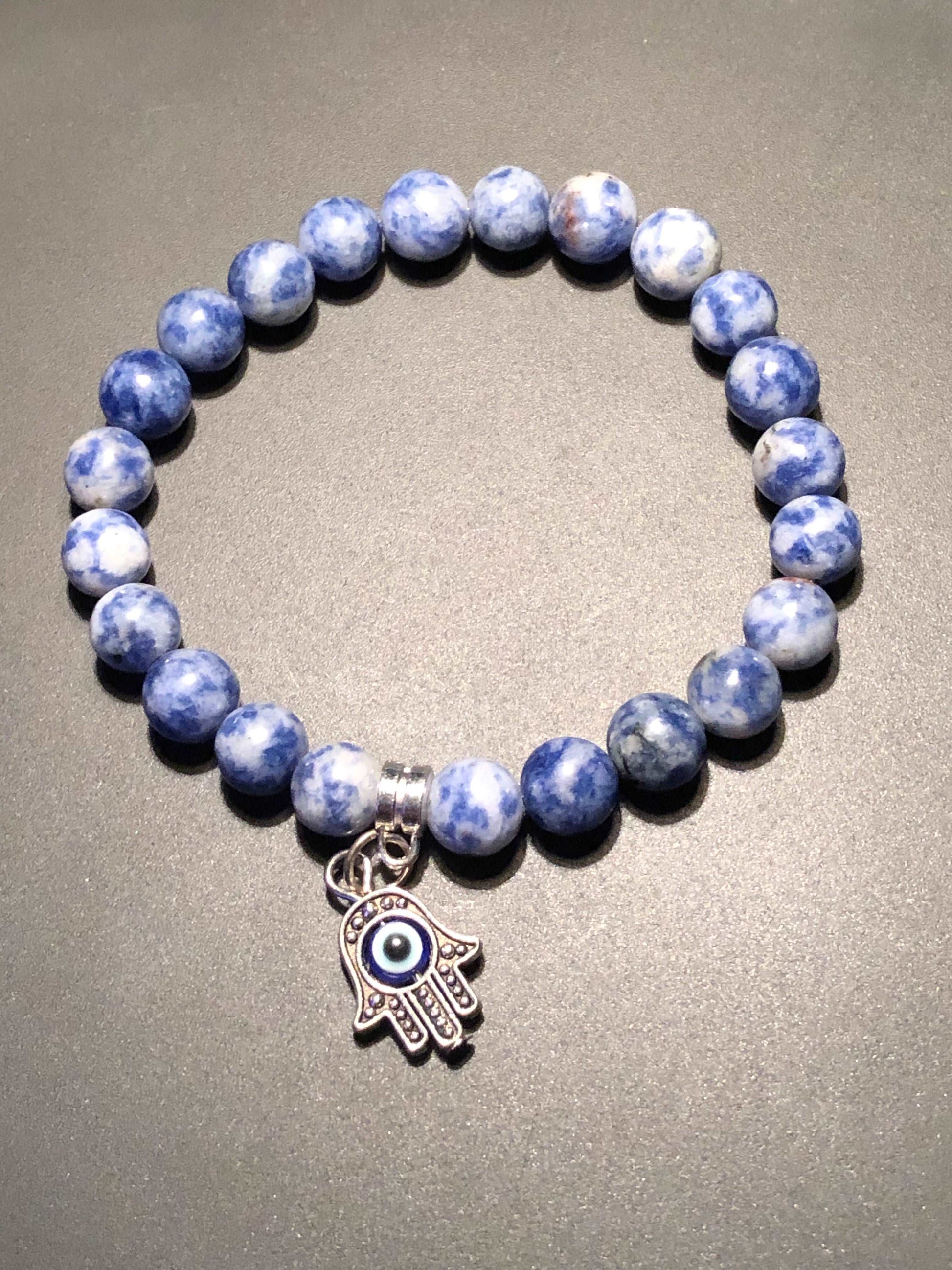 Blue Spot Jasper x Hand of Fatima Charm Bracelet-Bracelets-Dope Alchemy Handcrafted-DopeAlchemy.com