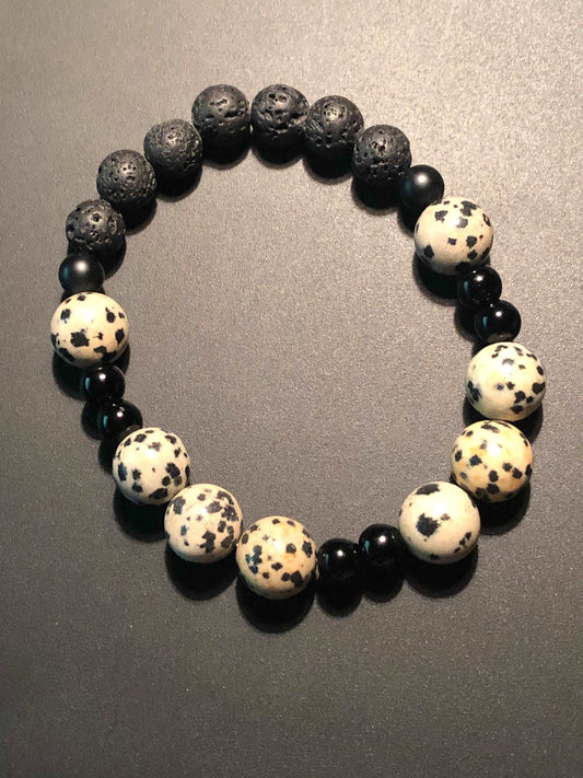 Dalmatian Jasper x Onyx bracelet-Bracelets-DopeAlchemy-DopeAlchemy.com