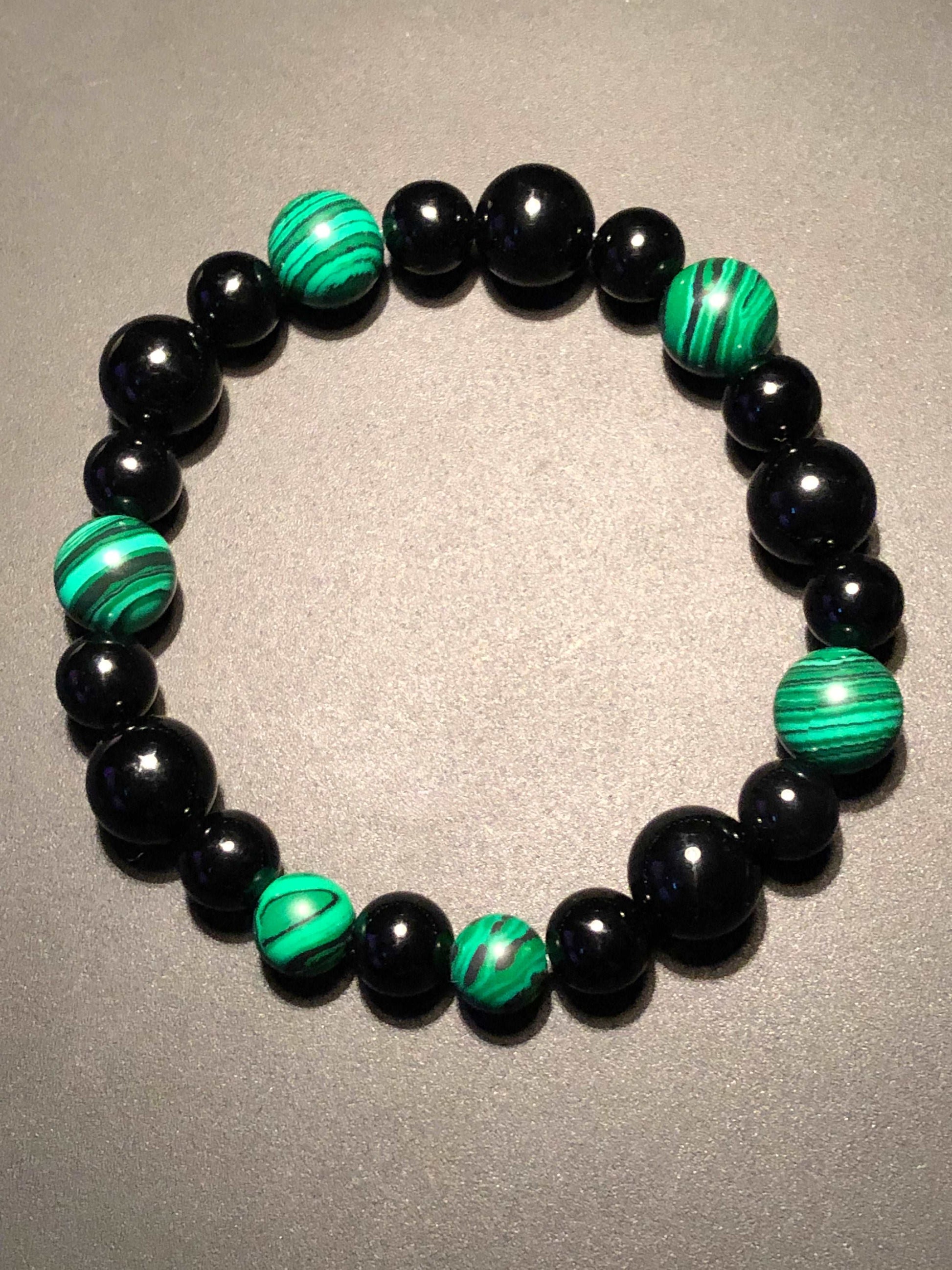 Malachite x Onyx Bracelet-Bracelets-Dope Alchemy Handcrafted-Green-DopeAlchemy.com