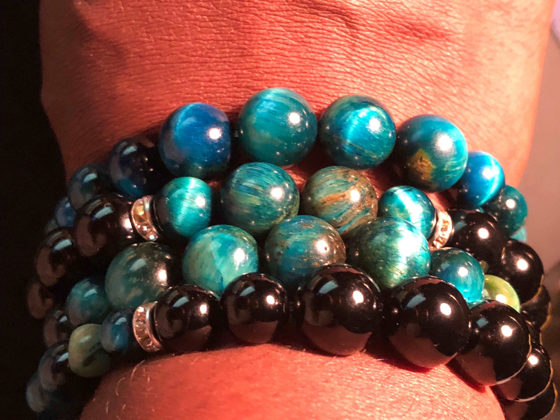 Blue-Green Tigers Eye x Onyx Bracelet-Bracelets-Dope Alchemy Handcrafted-DopeAlchemy.com