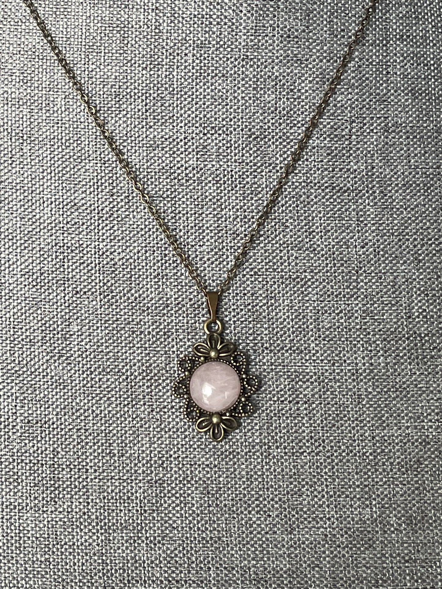 Rose Quartz x Bronze Pendant Necklace