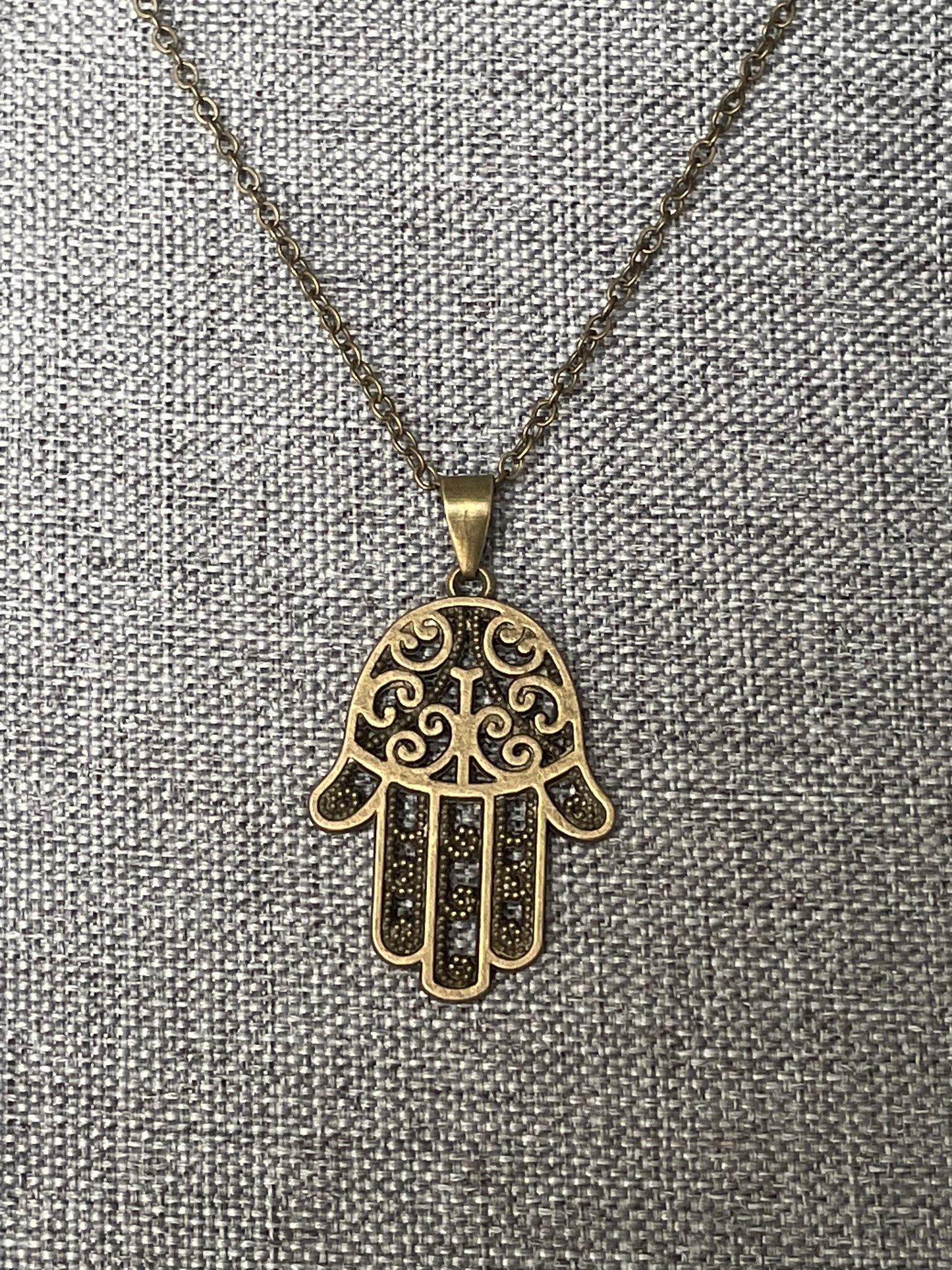 Hamsa “Hand of Fatima” x Bronze Pendant Necklace