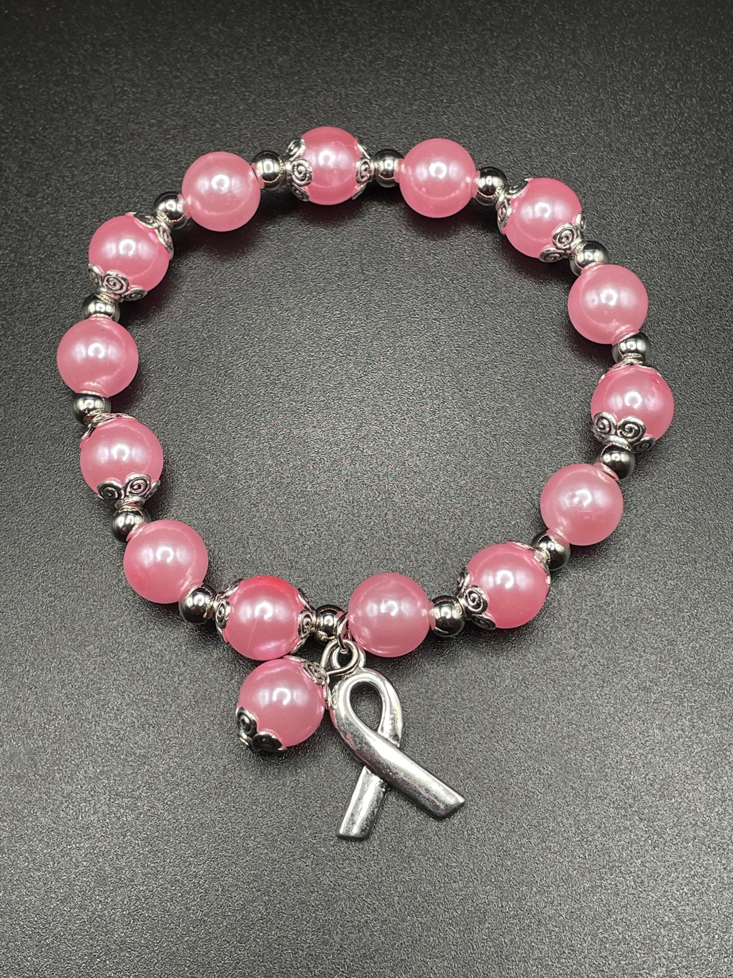 Pink Pearl Breast Cancer Awareness Charm Bracelet