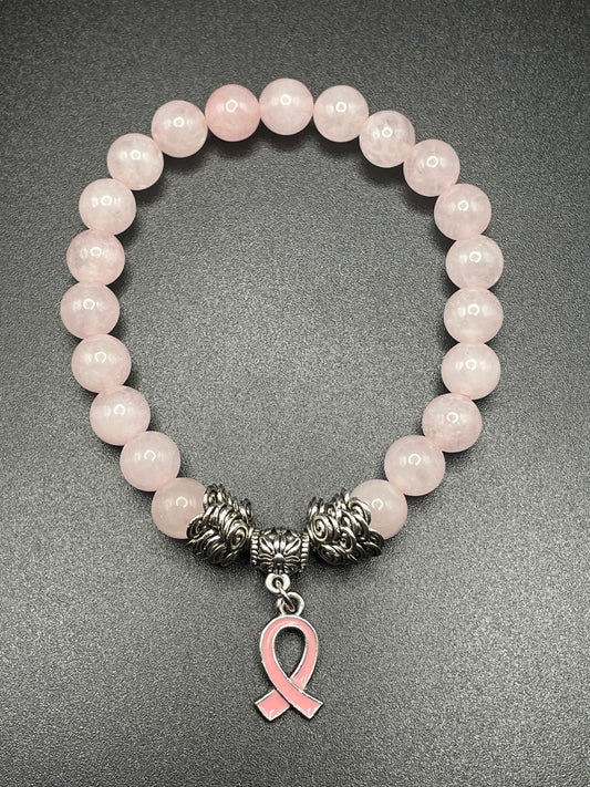 Rose Quartz Breast Cancer Awareness Charm Bracelet