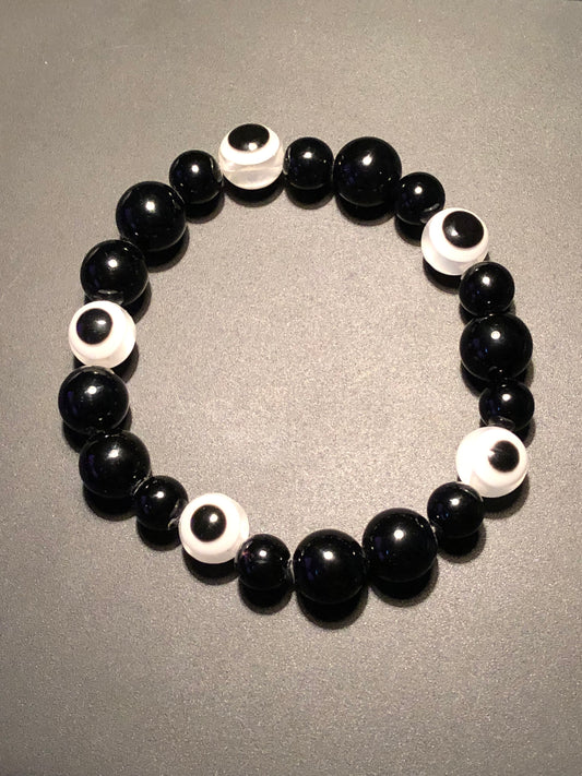Black Onyx x White Evil Eye Protection Bracelet
