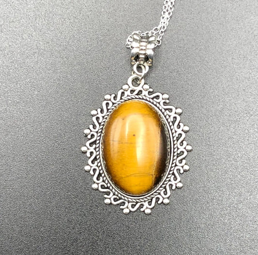 Tigers Eye x Silver Pendant Necklace