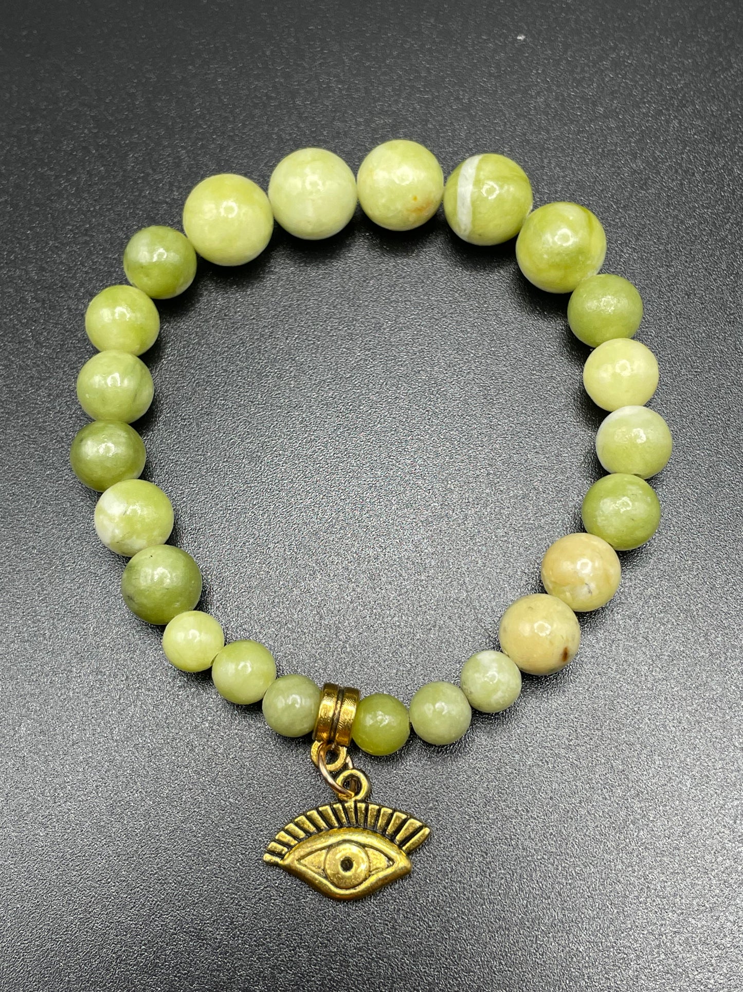 Green Jade x Evil Eye x Gold Charm bracelet