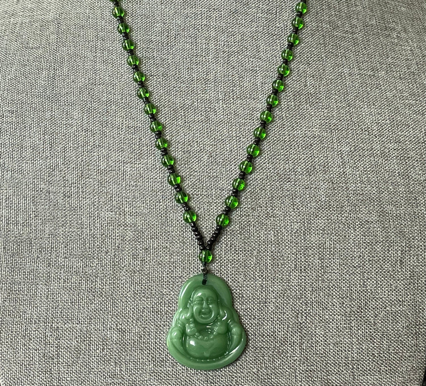 Green Jade x Laughing Buddha Pendant Necklace