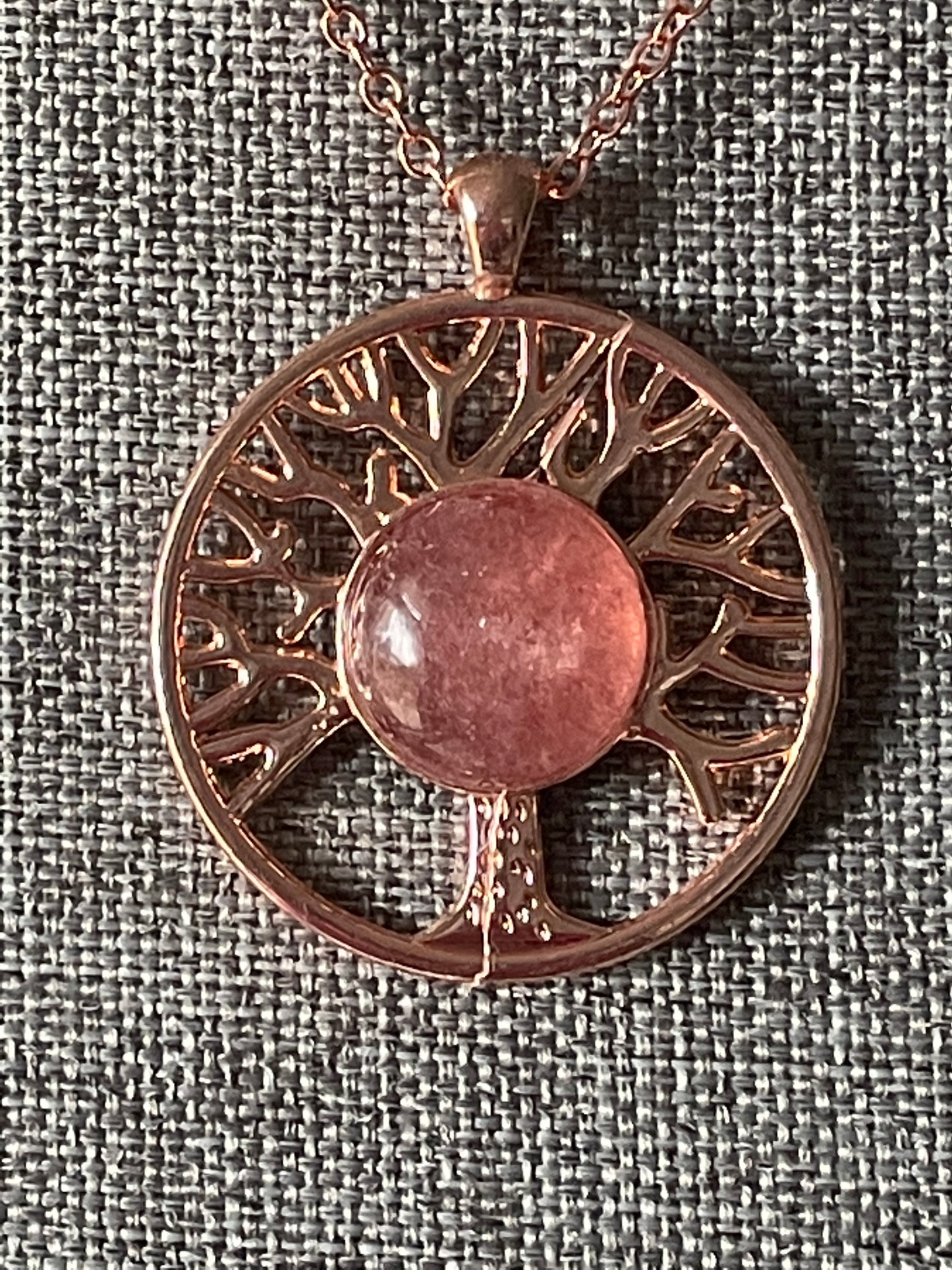 Cherry Quartz x Rose Gold X Tree of Life Pendant Necklace