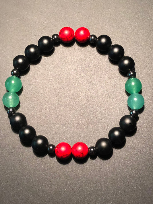 Green Aventurine x Red Turquoise x Onyx Bracelet